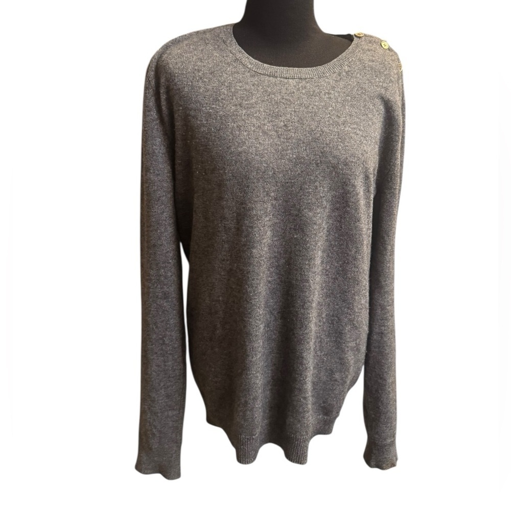 CASHMERE CHRISTOPHER FISCHER Knit Luxury Sweater Gray Size Lg Cozy Crew Neck EUC